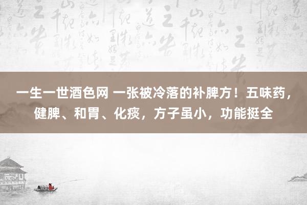 一生一世酒色网 一张被冷落的补脾方！五味药，健脾、和胃、化痰，方子虽小，功能挺全