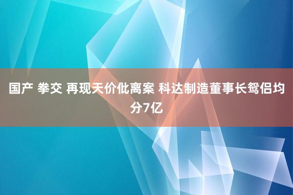 国产 拳交 再现天价仳离案 科达制造董事长鸳侣均分7亿